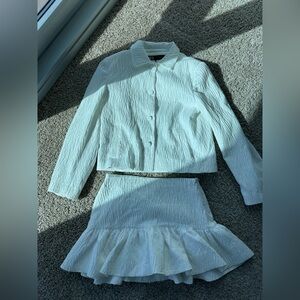 Textured White Blazer and Skirt Set